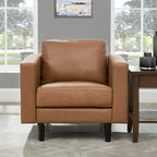 Fauteuil d'appoint en cuir véritable, noir/camel, moderne du milieu du siècle, coussin haute densité, 1 place