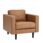 Fauteuil d'appoint en cuir véritable, noir/camel, moderne du milieu du siècle, coussin haute densité, 1 place