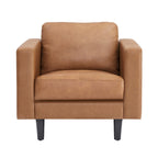 Fauteuil d'appoint en cuir véritable, noir/camel, moderne du milieu du siècle, coussin haute densité, 1 place