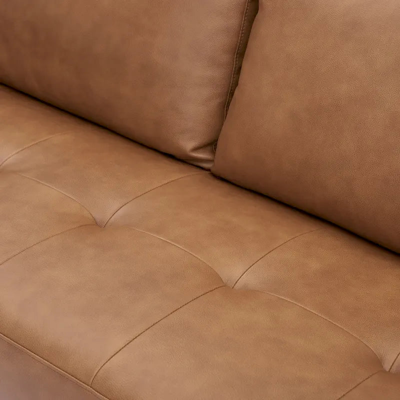 Fauteuil d'appoint en cuir véritable, noir/camel, moderne du milieu du siècle, coussin haute densité, 1 place
