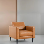 Fauteuil d'appoint en cuir véritable, noir/camel, moderne du milieu du siècle, coussin haute densité, 1 place