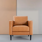 Fauteuil d'appoint en cuir véritable, noir/camel, moderne du milieu du siècle, coussin haute densité, 1 place