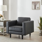Fauteuil d'appoint en cuir véritable, noir/camel, moderne du milieu du siècle, coussin haute densité, 1 place