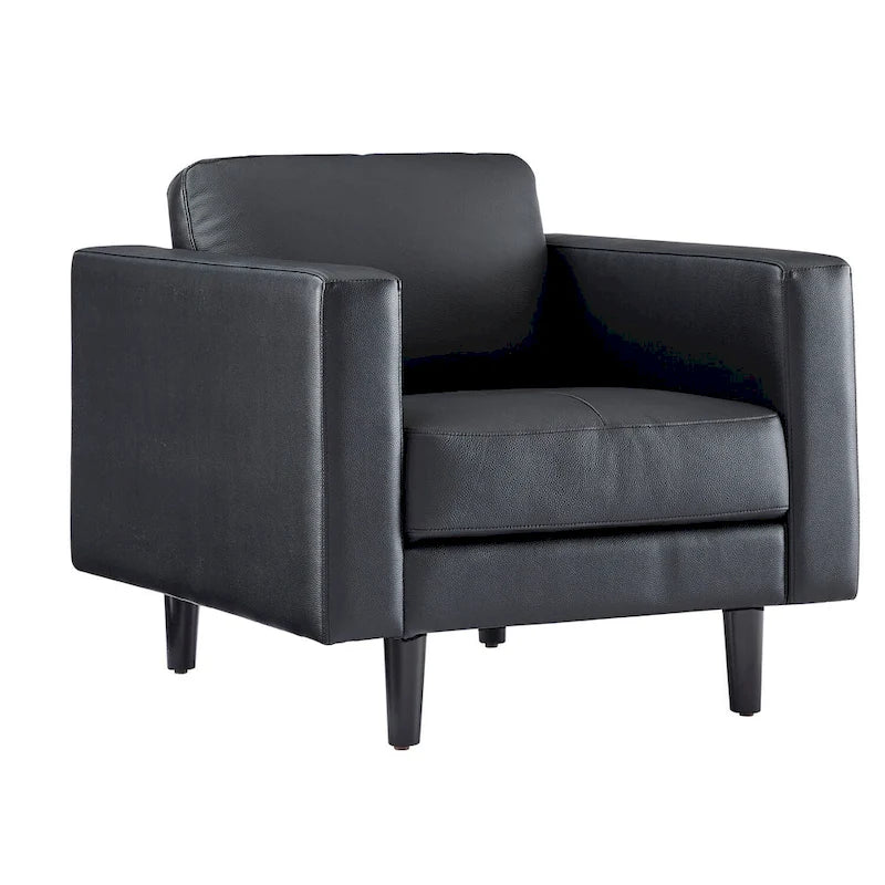 Fauteuil d'appoint en cuir véritable, noir/camel, moderne du milieu du siècle, coussin haute densité, 1 place