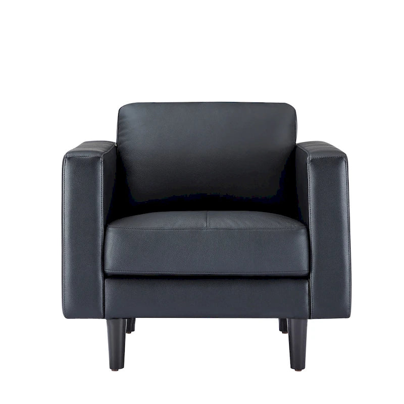 Fauteuil d'appoint en cuir véritable, noir/camel, moderne du milieu du siècle, coussin haute densité, 1 place