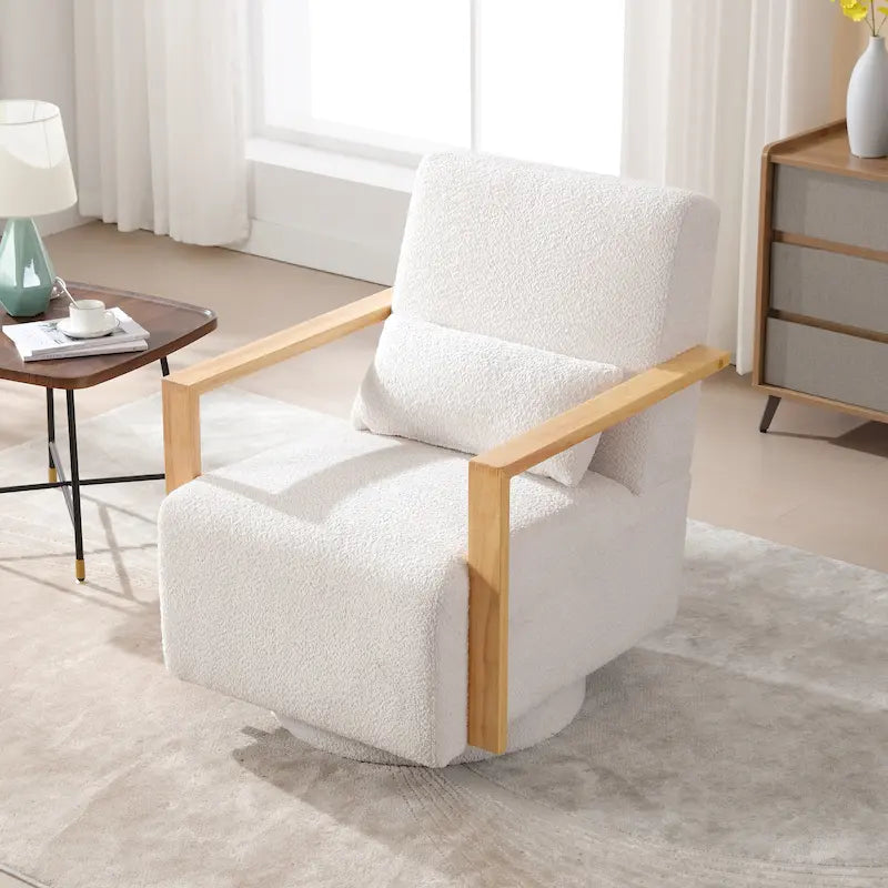 Fauteuil pivotant Boucle avec oreiller, style Mid-Century, pivotant à 360°, coussin en mousse et ressorts, 1 place, 10 coloris