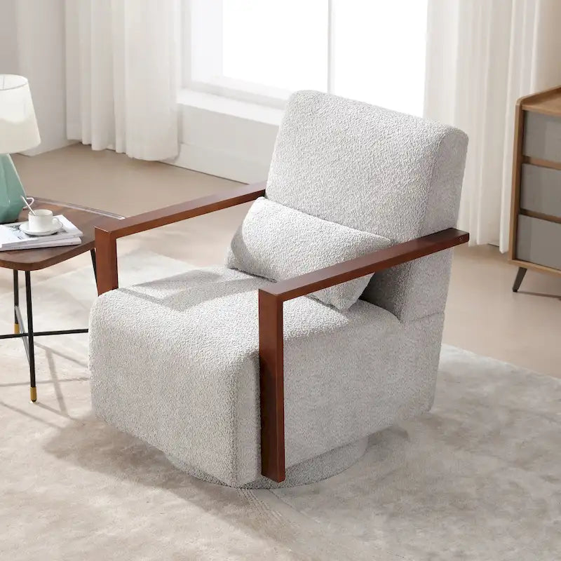 Fauteuil pivotant Boucle avec oreiller, style Mid-Century, pivotant à 360°, coussin en mousse et ressorts, 1 place, 10 coloris