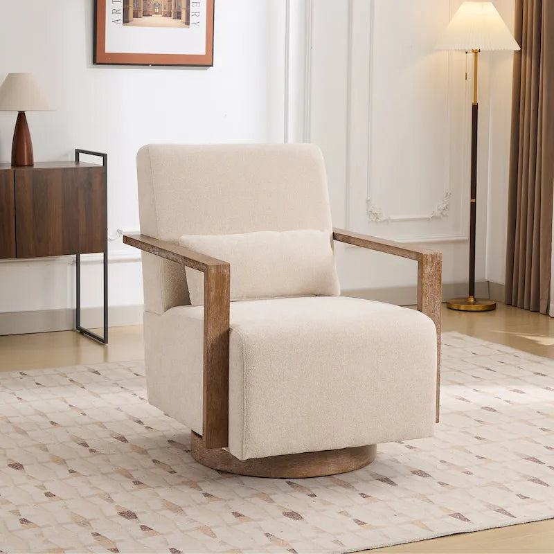 Fauteuil pivotant Boucle avec oreiller, style Mid-Century, pivotant à 360°, coussin en mousse et ressorts, 1 place, 10 coloris