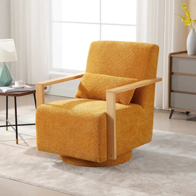 Fauteuil pivotant Boucle avec oreiller, style Mid-Century, pivotant à 360°, coussin en mousse et ressorts, 1 place, 10 coloris