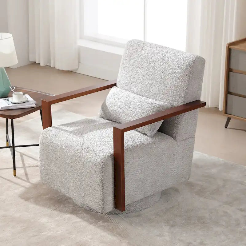 Fauteuil pivotant Boucle avec oreiller, style Mid-Century, pivotant à 360°, coussin en mousse et ressorts, 1 place, 10 coloris