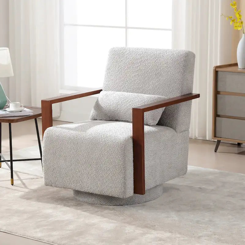 Fauteuil pivotant Boucle avec oreiller, style Mid-Century, pivotant à 360°, coussin en mousse et ressorts, 1 place, 10 coloris