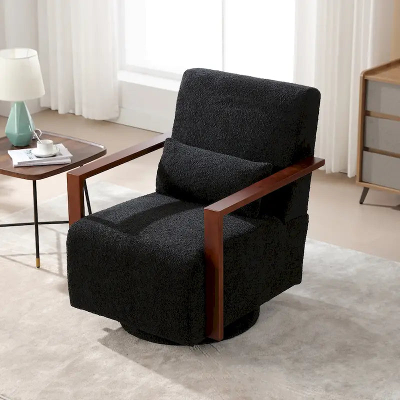 Fauteuil pivotant Boucle avec oreiller, style Mid-Century, pivotant à 360°, coussin en mousse et ressorts, 1 place, 10 coloris