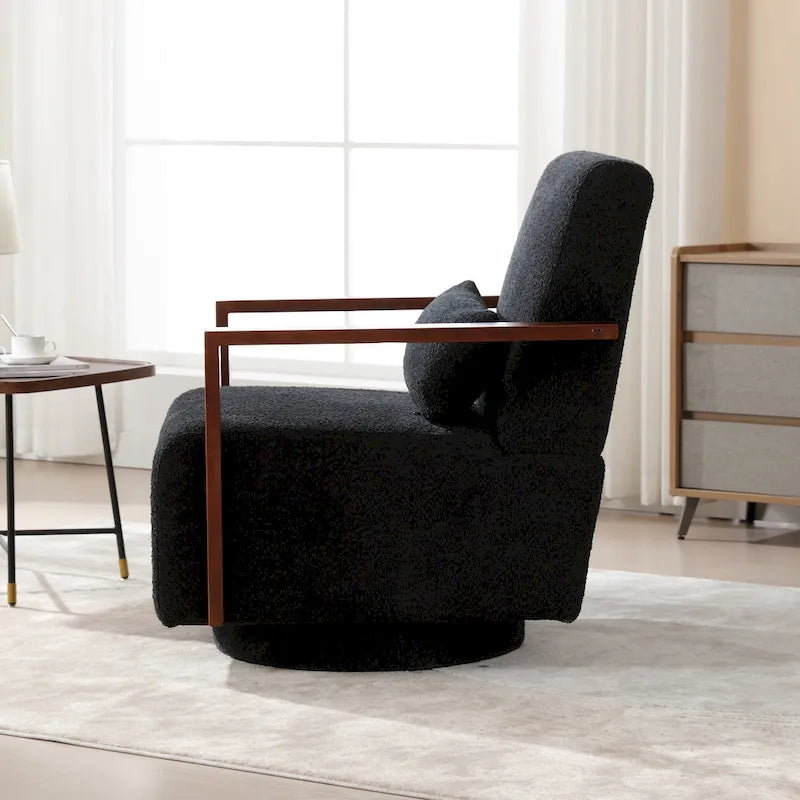 Fauteuil pivotant Boucle avec oreiller, style Mid-Century, pivotant à 360°, coussin en mousse et ressorts, 1 place, 10 coloris