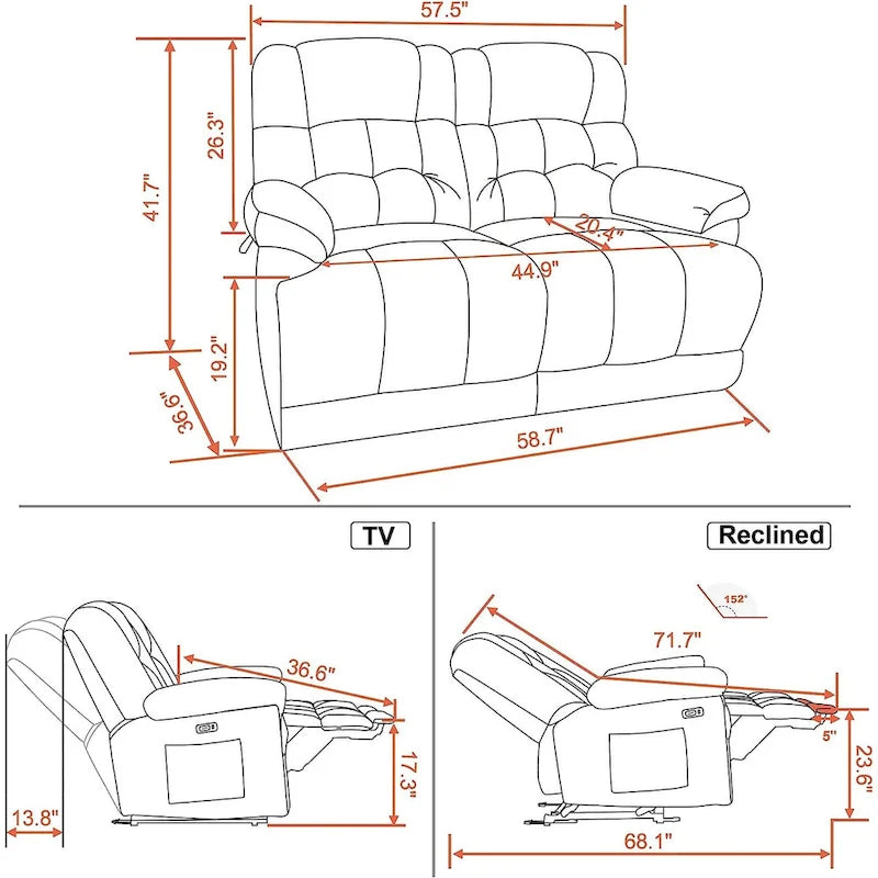 Causeuse inclinable électrique, rouge/gris/beige/bleu/marron, chauffante et massante, 2 places