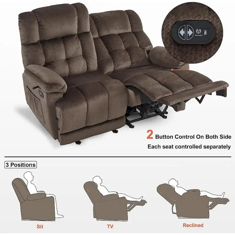 Causeuse inclinable électrique, rouge/gris/beige/bleu/marron, chauffante et massante, 2 places