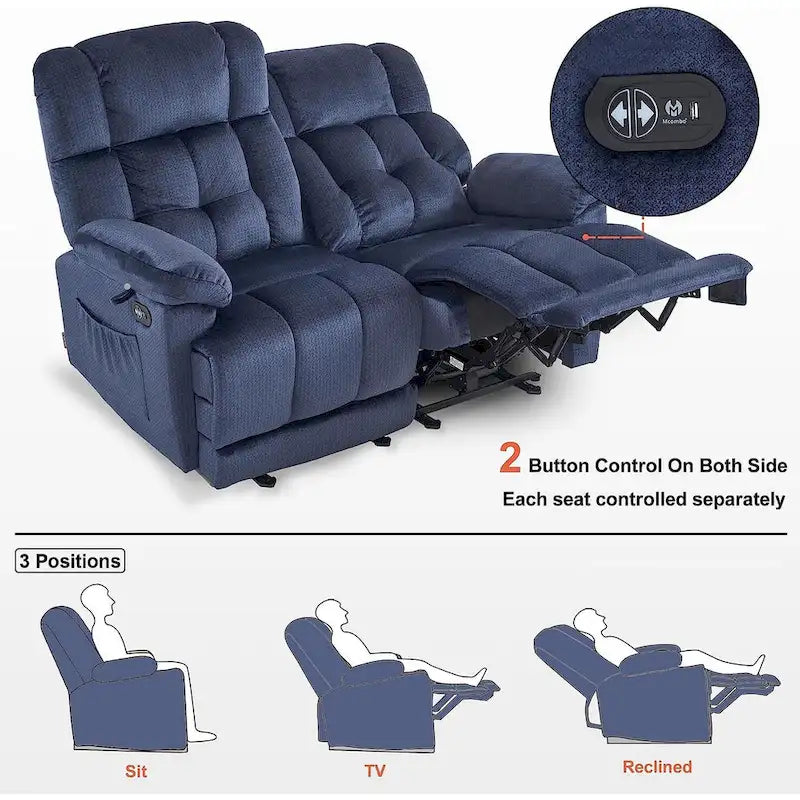 Causeuse inclinable électrique, rouge/gris/beige/bleu/marron, chauffante et massante, 2 places
