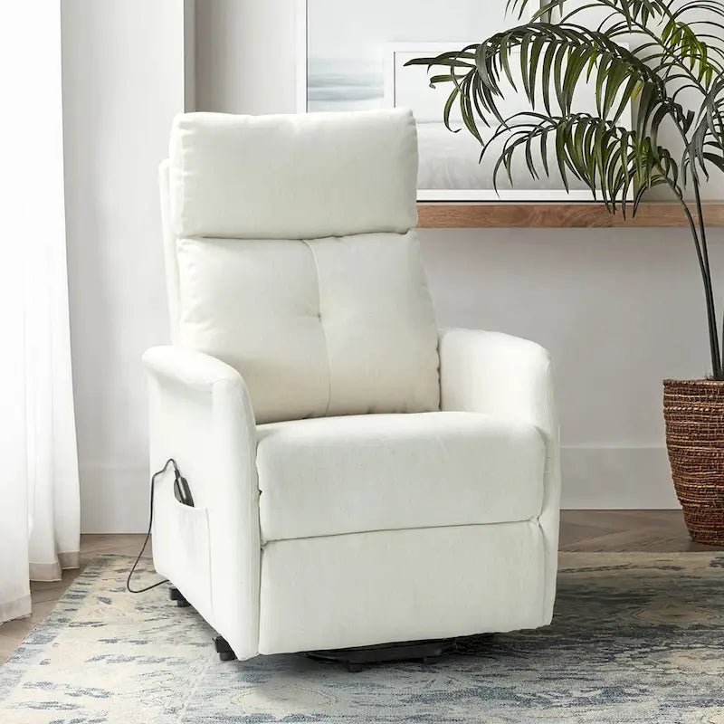 Fauteuil inclinable motorisé, Polyester touffeté, Structure en bois et métal, 3 positions, 113 kg, 1 place, Gris/Ivoire/Marine/Anthracite/Blanc/Bleu