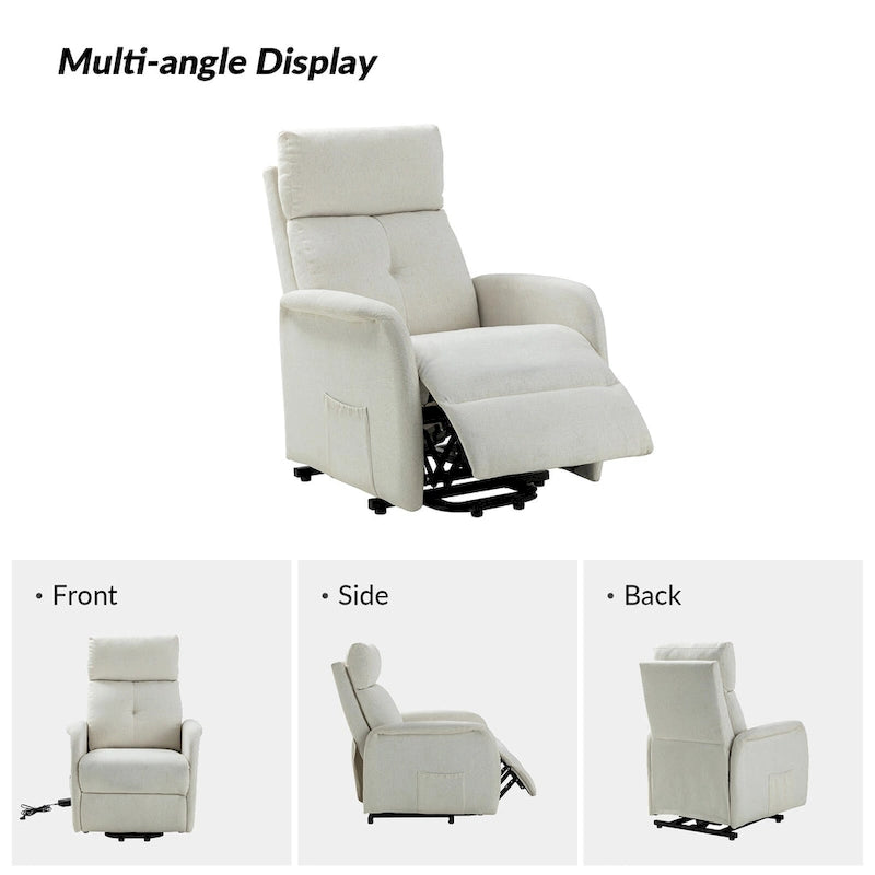 Fauteuil inclinable motorisé, Polyester touffeté, Structure en bois et métal, 3 positions, 113 kg, 1 place, Gris/Ivoire/Marine/Anthracite/Blanc/Bleu