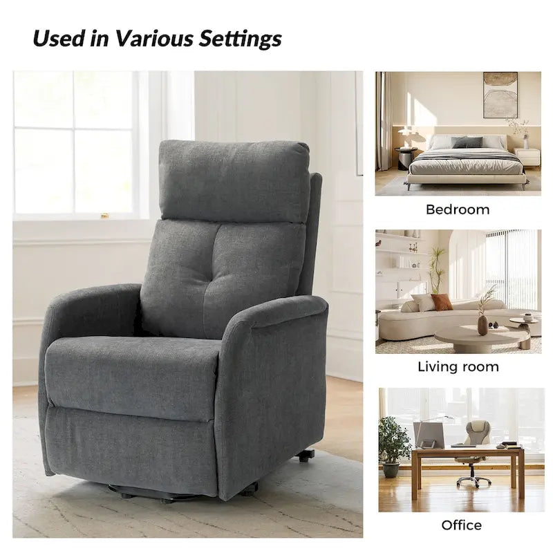 Fauteuil inclinable motorisé, Polyester touffeté, Structure en bois et métal, 3 positions, 113 kg, 1 place, Gris/Ivoire/Marine/Anthracite/Blanc/Bleu