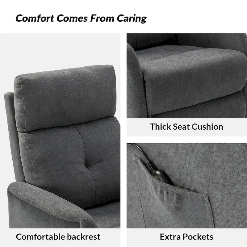 Fauteuil inclinable motorisé, Polyester touffeté, Structure en bois et métal, 3 positions, 113 kg, 1 place, Gris/Ivoire/Marine/Anthracite/Blanc/Bleu