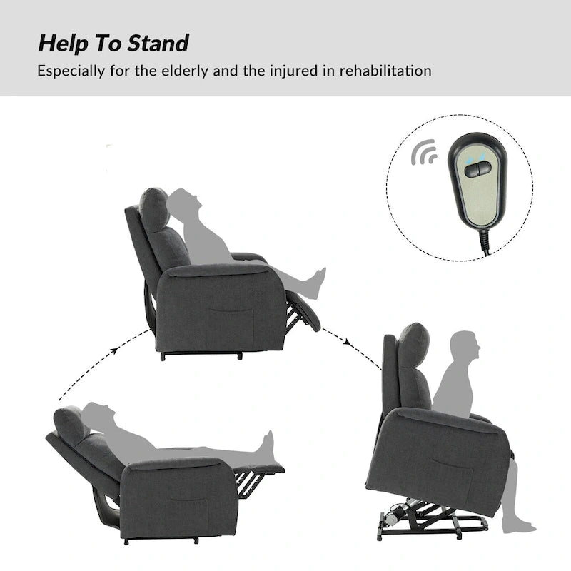 Fauteuil inclinable motorisé, Polyester touffeté, Structure en bois et métal, 3 positions, 113 kg, 1 place, Gris/Ivoire/Marine/Anthracite/Blanc/Bleu
