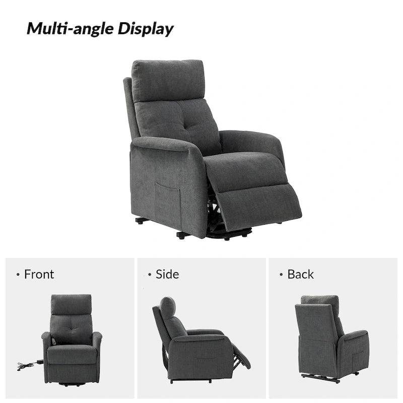 Fauteuil inclinable motorisé, Polyester touffeté, Structure en bois et métal, 3 positions, 113 kg, 1 place, Gris/Ivoire/Marine/Anthracite/Blanc/Bleu