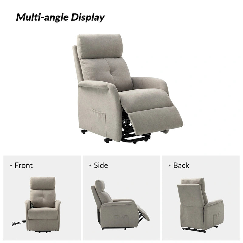 Fauteuil inclinable motorisé, Polyester touffeté, Structure en bois et métal, 3 positions, 113 kg, 1 place, Gris/Ivoire/Marine/Anthracite/Blanc/Bleu