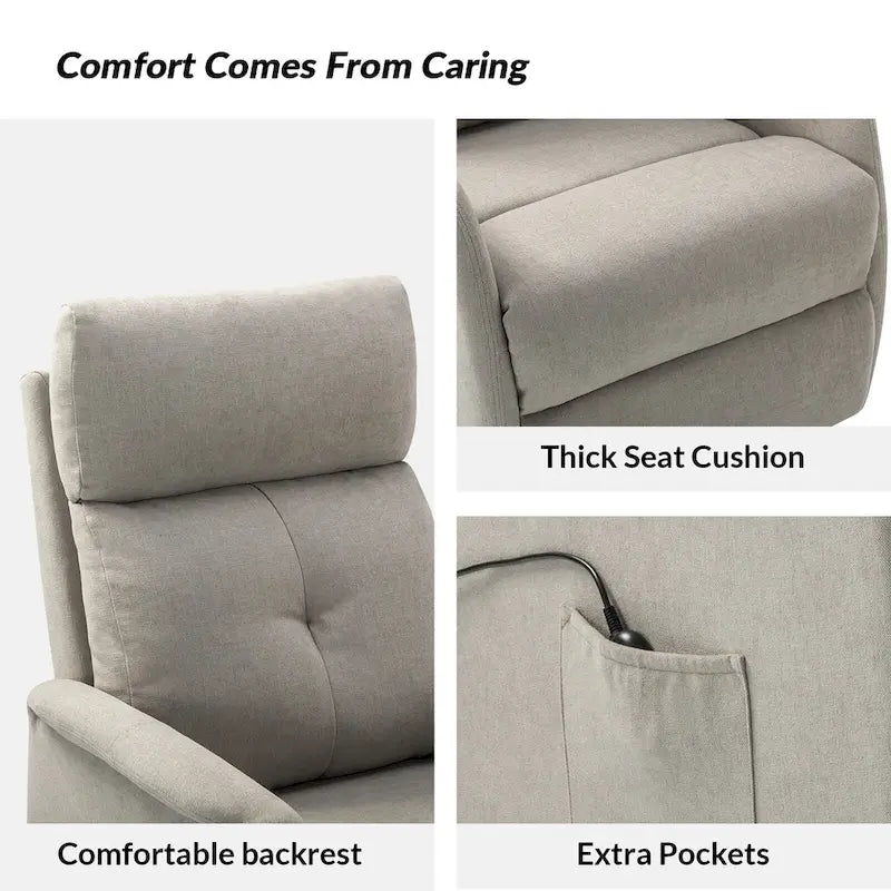 Fauteuil inclinable motorisé, Polyester touffeté, Structure en bois et métal, 3 positions, 113 kg, 1 place, Gris/Ivoire/Marine/Anthracite/Blanc/Bleu