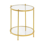 Table d'appoint ronde à 2 niveaux en verre trempé, structure chrome/dorée, 45,7 cm l x 61 cm H, style moderne et glamour