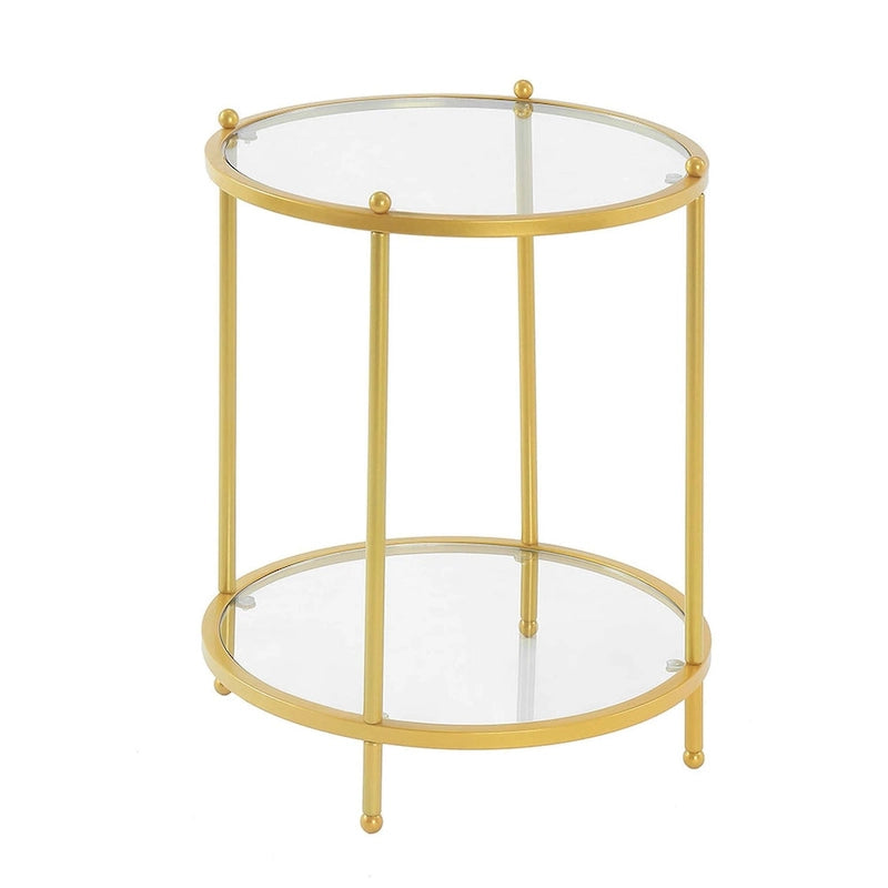 Table d'appoint ronde à 2 niveaux en verre trempé, structure chrome/dorée, 45,7 cm l x 61 cm H, style moderne et glamour
