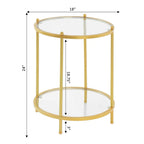 Table d'appoint ronde à 2 niveaux en verre trempé, structure chrome/dorée, 45,7 cm l x 61 cm H, style moderne et glamour