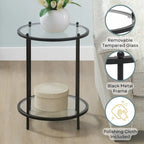 Table d'appoint ronde à 2 niveaux en verre trempé, structure chrome/dorée, 45,7 cm l x 61 cm H, style moderne et glamour