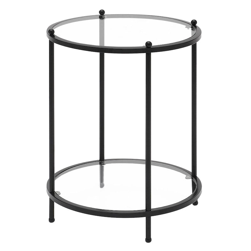 Table d'appoint ronde à 2 niveaux en verre trempé, structure chrome/dorée, 45,7 cm l x 61 cm H, style moderne et glamour