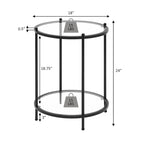 Table d'appoint ronde à 2 niveaux en verre trempé, structure chrome/dorée, 45,7 cm l x 61 cm H, style moderne et glamour