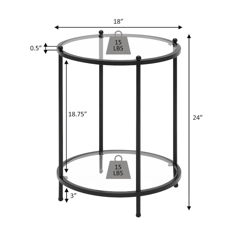 Table d'appoint ronde à 2 niveaux en verre trempé, structure chrome/dorée, 45,7 cm l x 61 cm H, style moderne et glamour