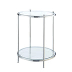 Table d'appoint ronde à 2 niveaux en verre trempé, structure chrome/dorée, 45,7 cm l x 61 cm H, style moderne et glamour