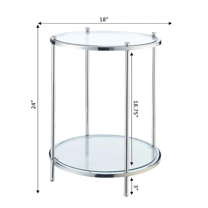 Table d'appoint ronde à 2 niveaux en verre trempé, structure chrome/dorée, 45,7 cm l x 61 cm H, style moderne et glamour