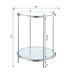 Table d'appoint ronde à 2 niveaux en verre trempé, structure chrome/dorée, 45,7 cm l x 61 cm H, style moderne et glamour