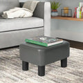 Repose-pieds rectangulaire en cuir PU, gris/gris foncé/marron, pieds en bois, 1 place
