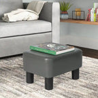 Repose-pieds rectangulaire en cuir PU, gris/gris foncé/marron, pieds en bois, 1 place