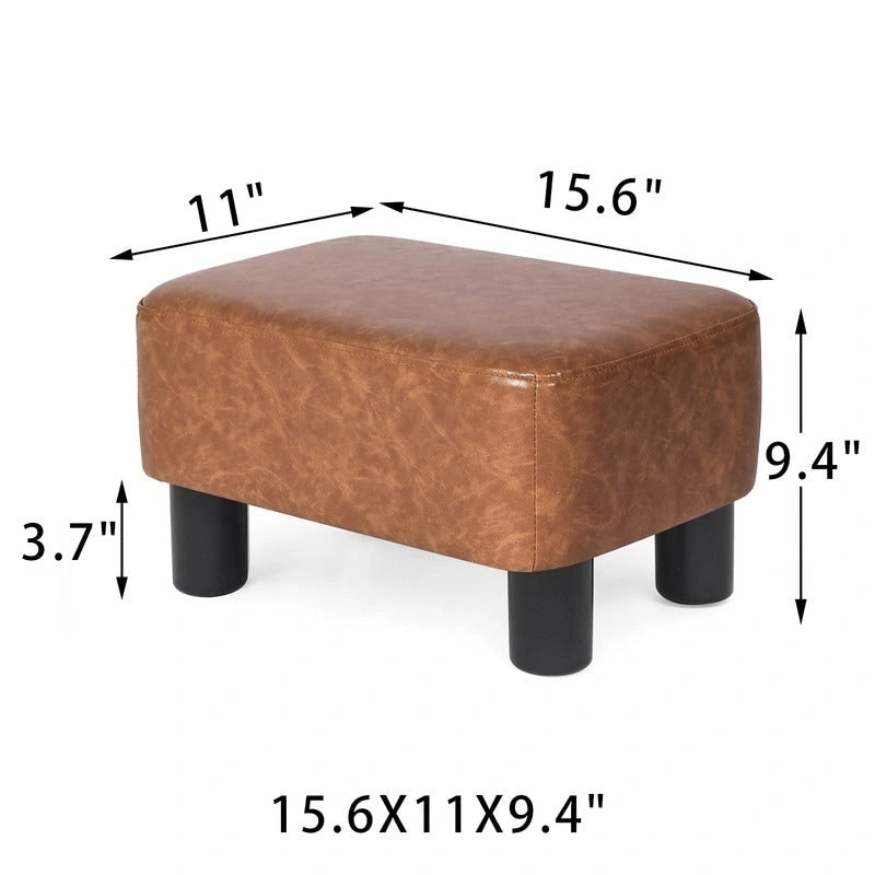Repose-pieds rectangulaire en cuir PU, gris/gris foncé/marron, pieds en bois, 1 place