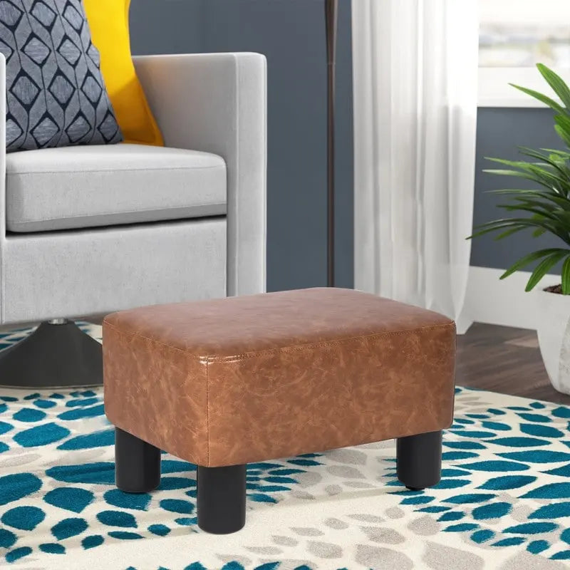 Repose-pieds rectangulaire en cuir PU, gris/gris foncé/marron, pieds en bois, 1 place