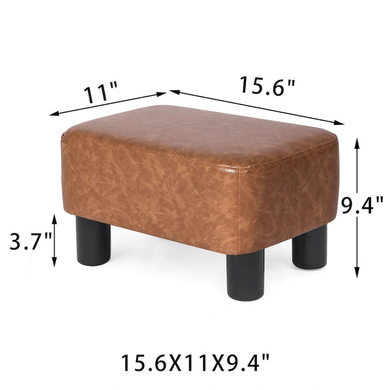 Repose-pieds rectangulaire en cuir PU, gris/gris foncé/marron, pieds en bois, 1 place