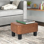 Repose-pieds rectangulaire en cuir PU, gris/gris foncé/marron, pieds en bois, 1 place