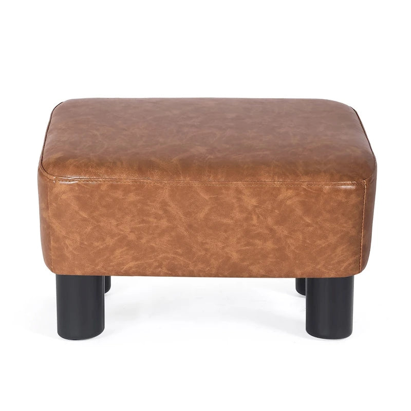Repose-pieds rectangulaire en cuir PU, gris/gris foncé/marron, pieds en bois, 1 place