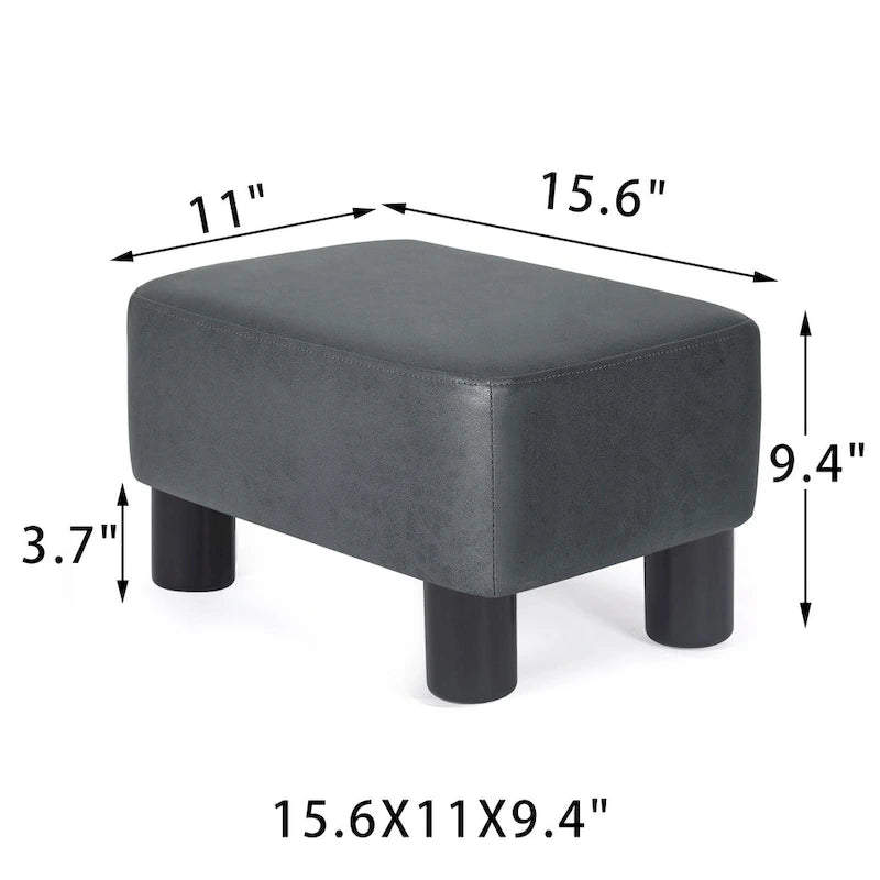 Repose-pieds rectangulaire en cuir PU, gris/gris foncé/marron, pieds en bois, 1 place