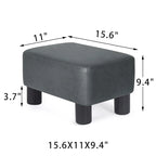 Repose-pieds rectangulaire en cuir PU, gris/gris foncé/marron, pieds en bois, 1 place
