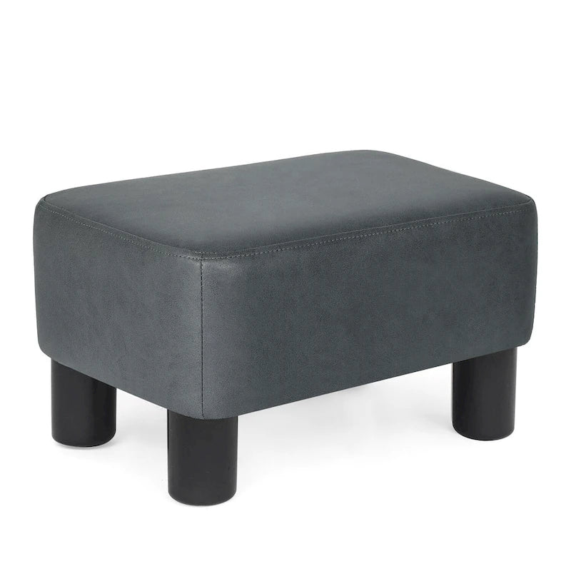 Repose-pieds rectangulaire en cuir PU, gris/gris foncé/marron, pieds en bois, 1 place