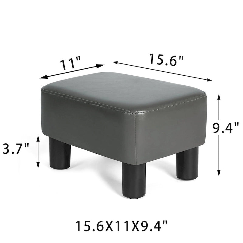 Repose-pieds rectangulaire en cuir PU, gris/gris foncé/marron, pieds en bois, 1 place