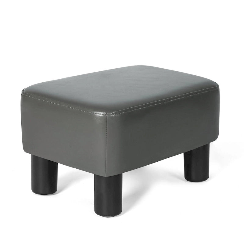 Repose-pieds rectangulaire en cuir PU, gris/gris foncé/marron, pieds en bois, 1 place